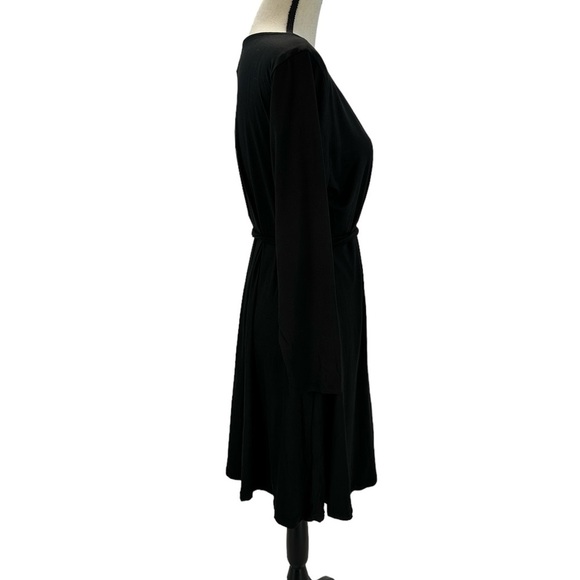 24Seven Comfort Long Sleeve V-Neck Tie Waist Midi Dress - Black - size XL - Picture 3 of 8